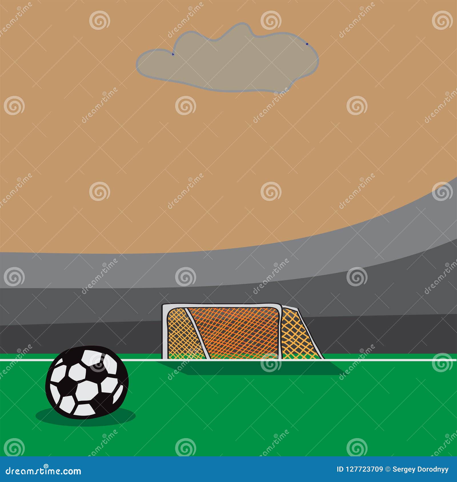 Soccer Doodle Goal with Ball on Field. Stock Vector Illustration of