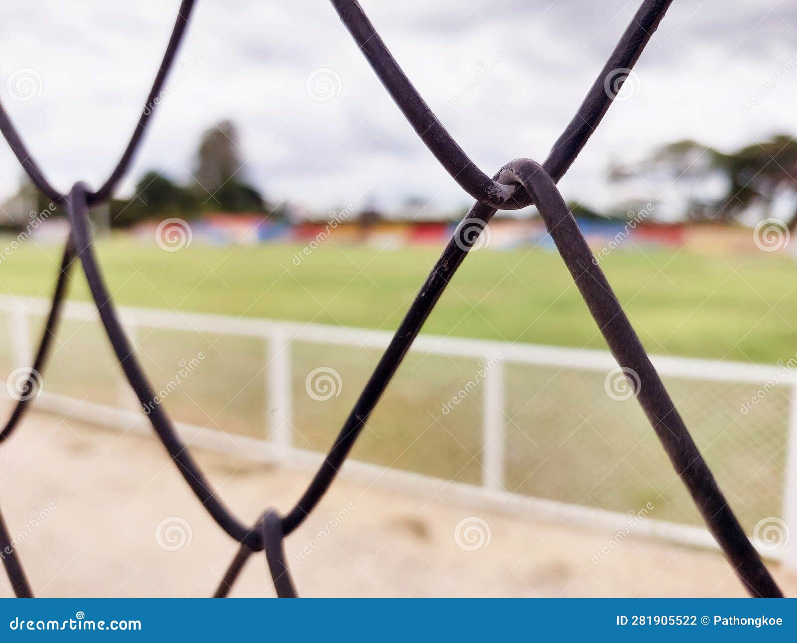 Soccer Field with Fence, Focus on the Net, Shallow Depth of Field Stock