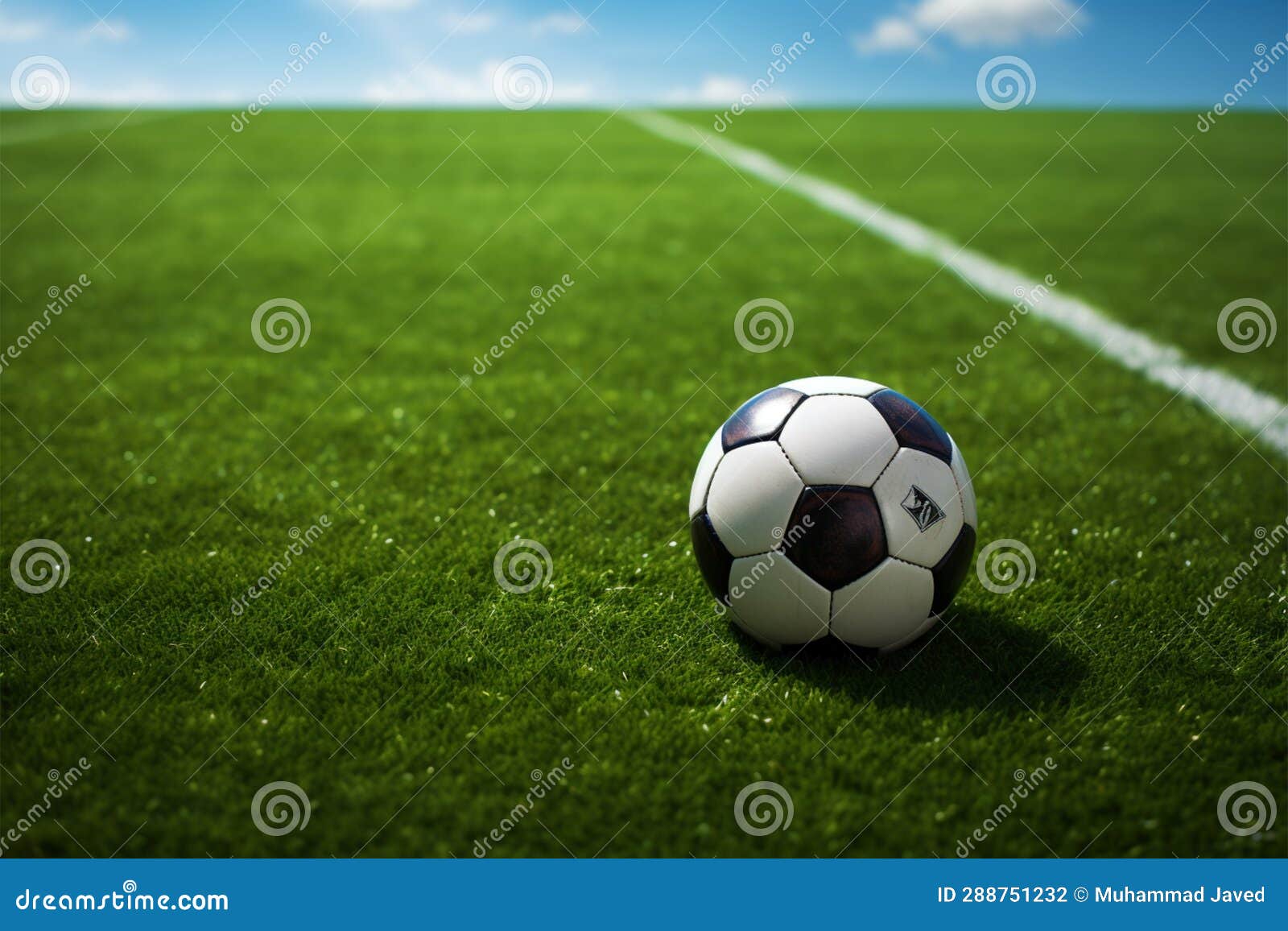 Soccer Fields Essence Captured with a Prominent Soccer Ball Stock