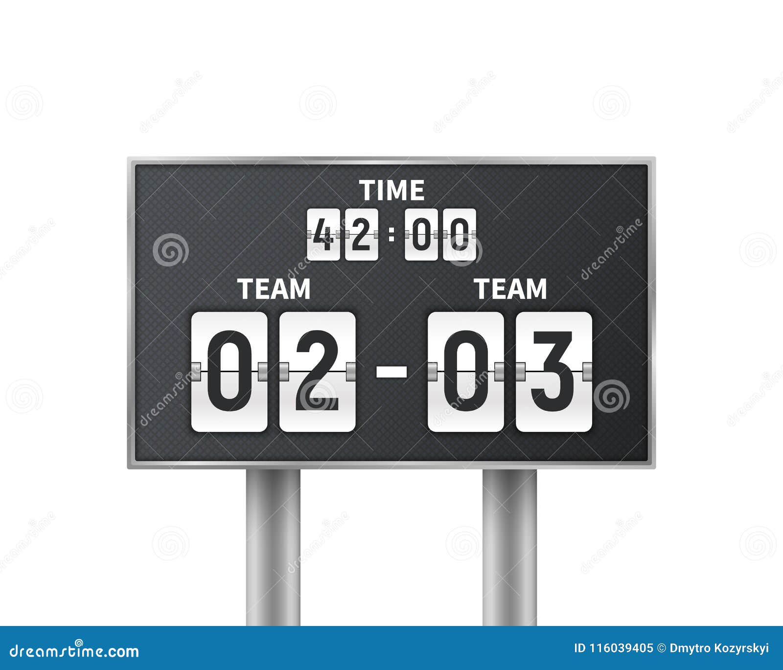 soccer, football mechanical scoreboard  on white background.  countdown with time, result display. concept