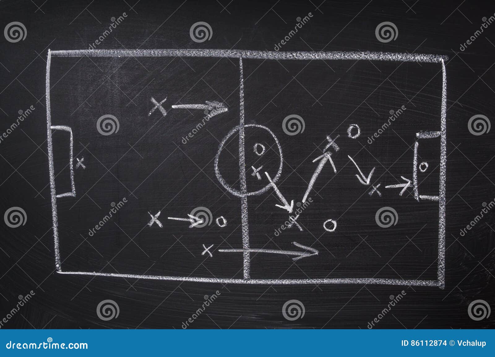 Soccer or Football Strategy Drawing on Blackboard Stock Photo Image