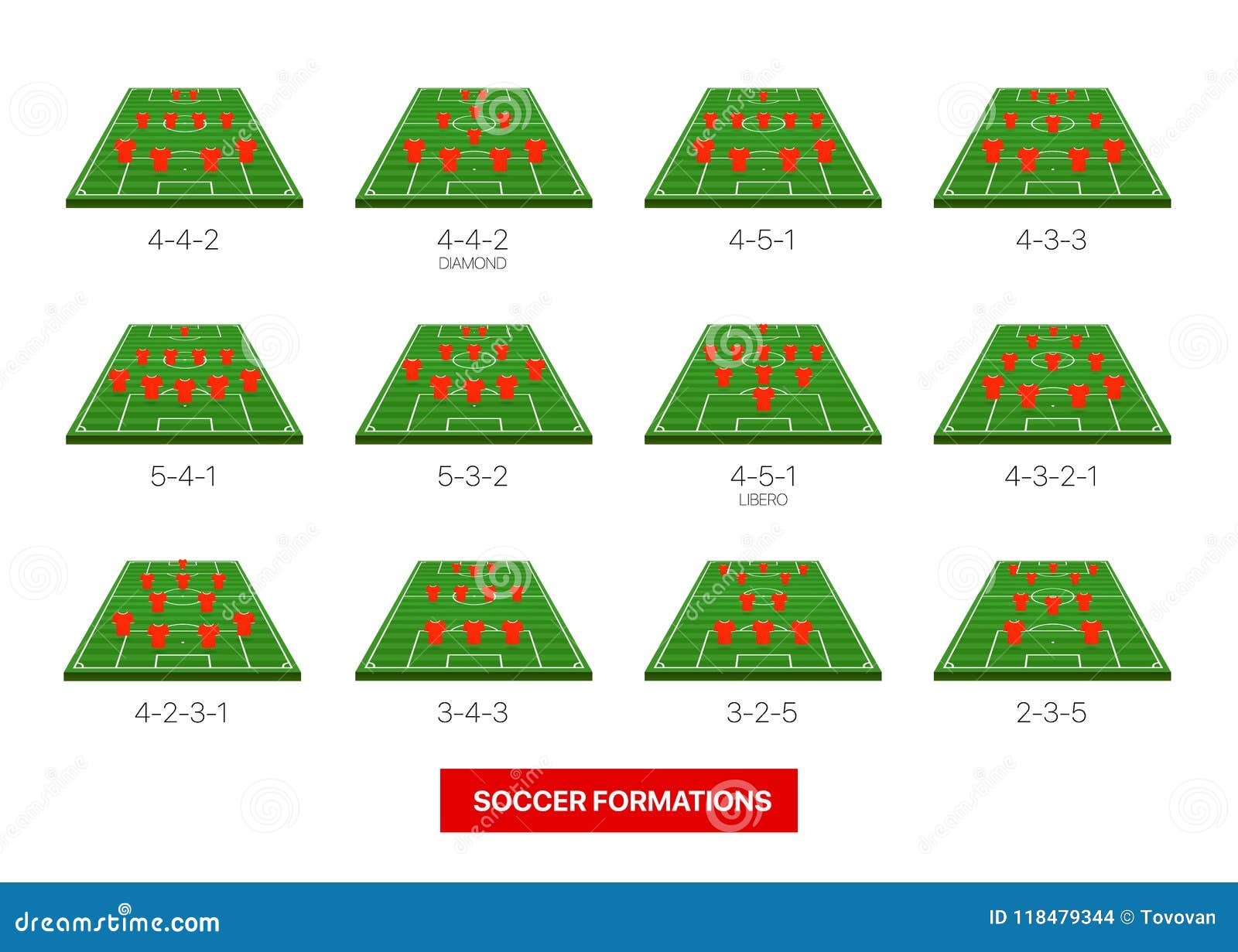 soccer formations vector collection isolated on white stock vector