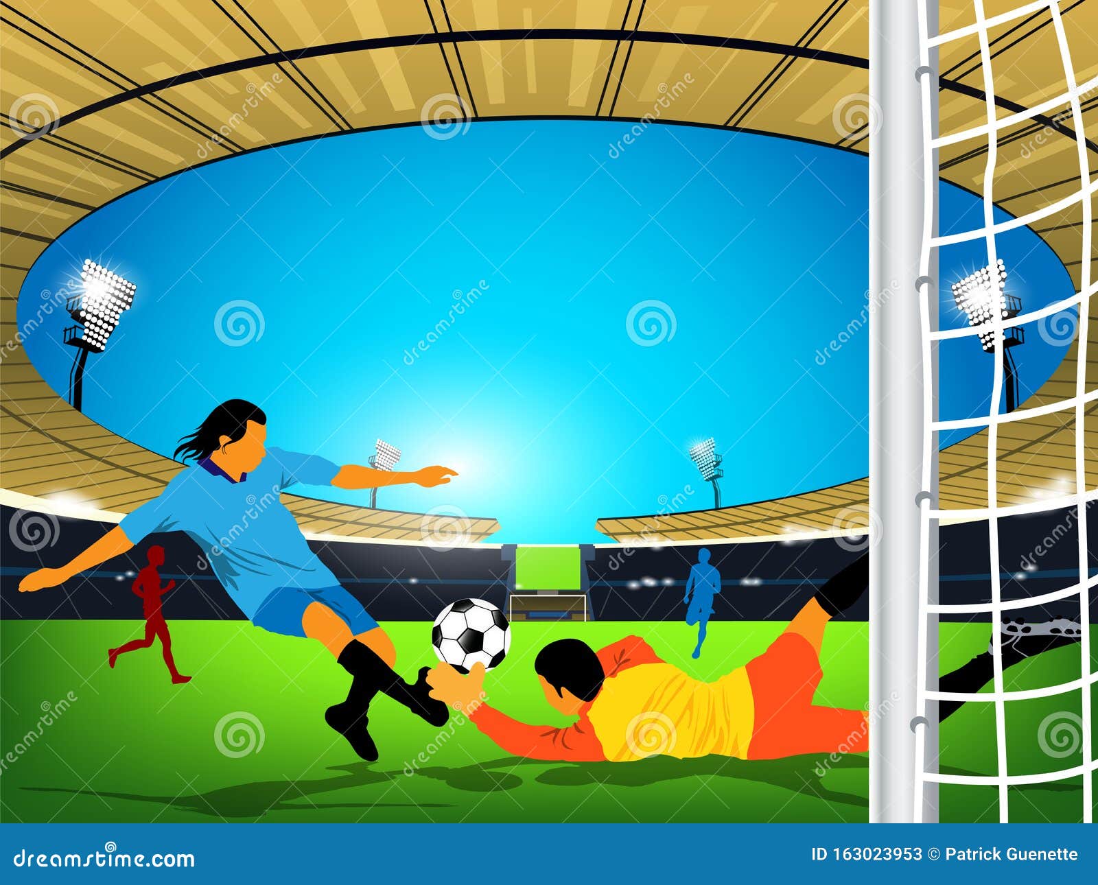 Soccer Game In An Outdoor Stadium A Kick At The Opposing Team Goal Stock Vector Illustration Of Flash Light