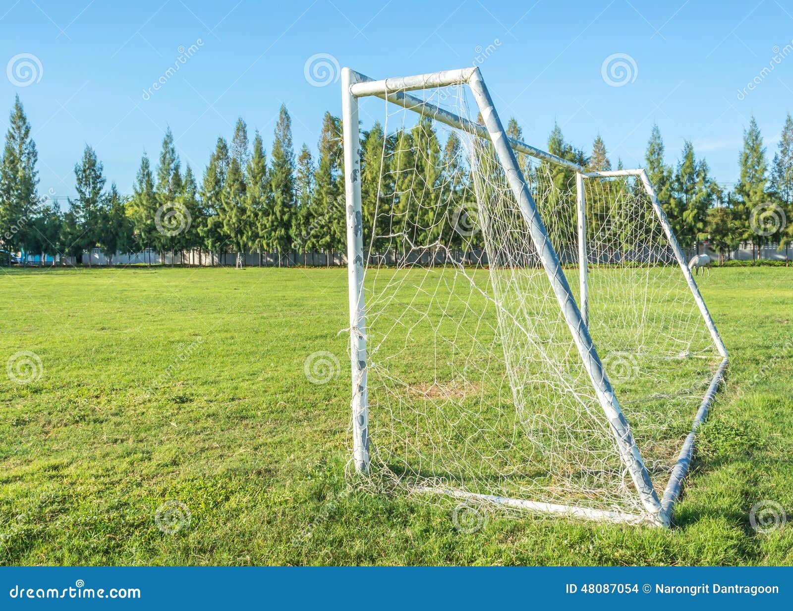 Soccer Goal in Field with Blue Sky White Cloud Stock Photo Image of