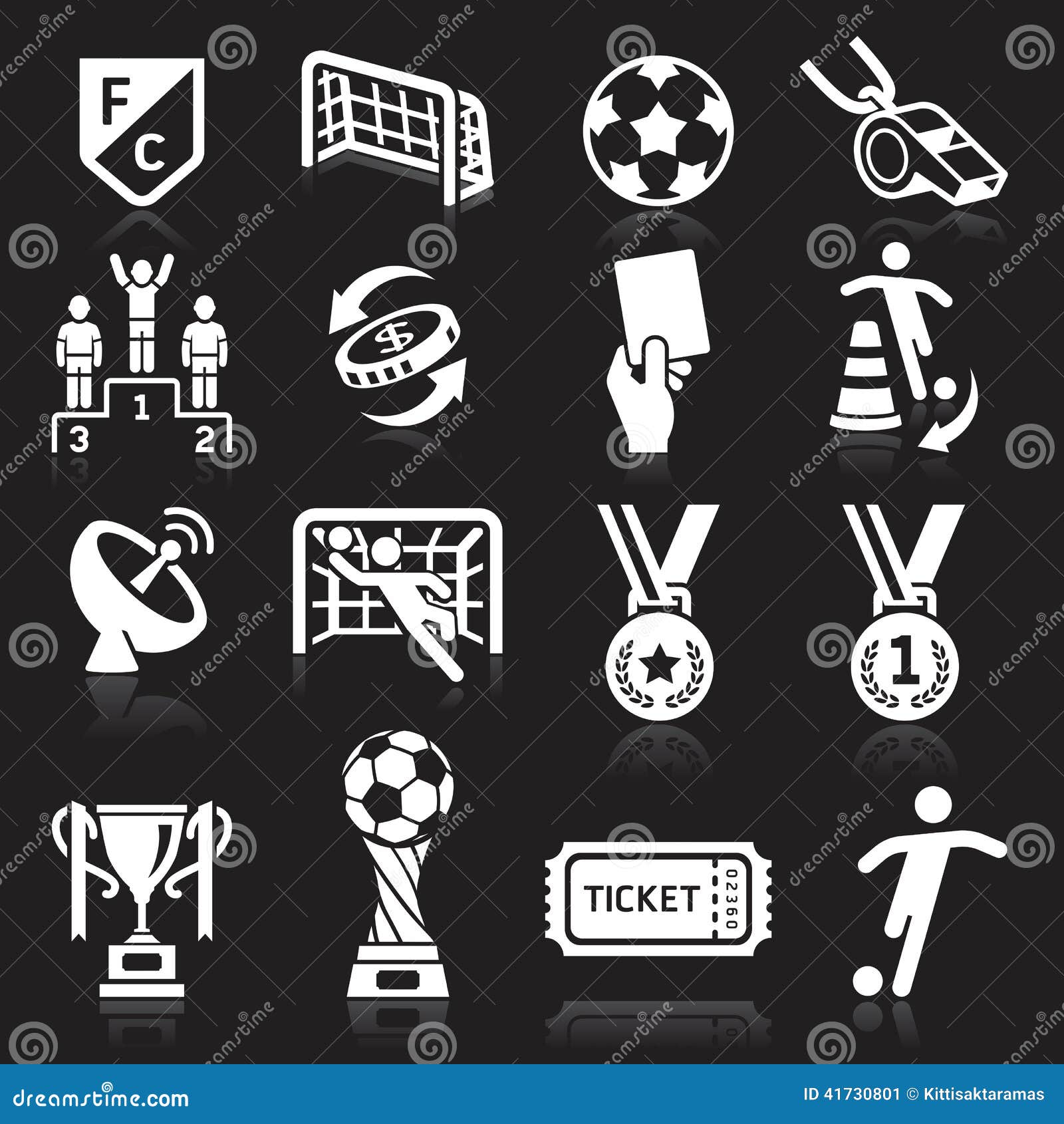 Soccer Icons on Black Background. Stock Vector Illustration of match
