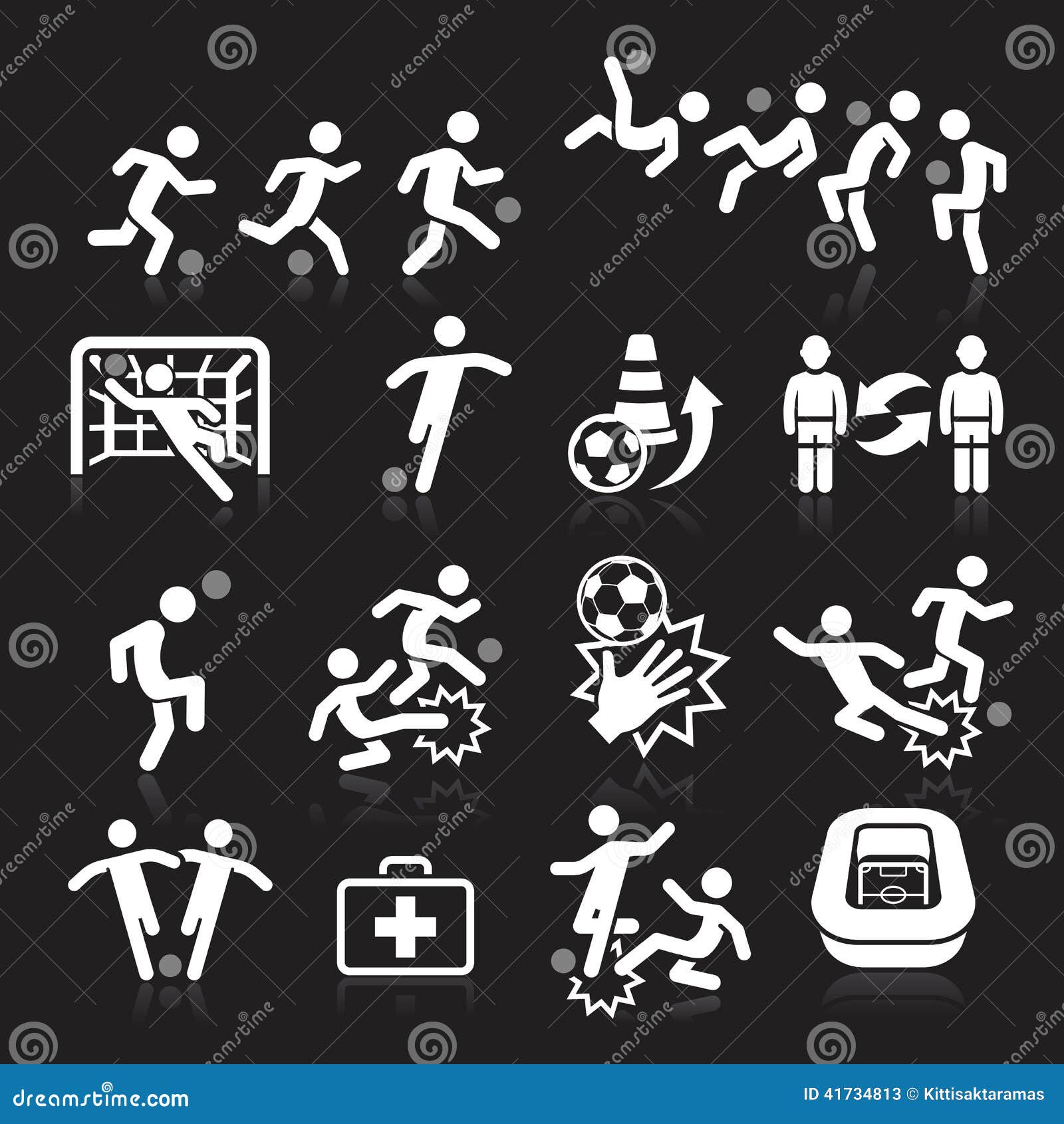 Soccer Icons on Black Background. Stock Vector Illustration of