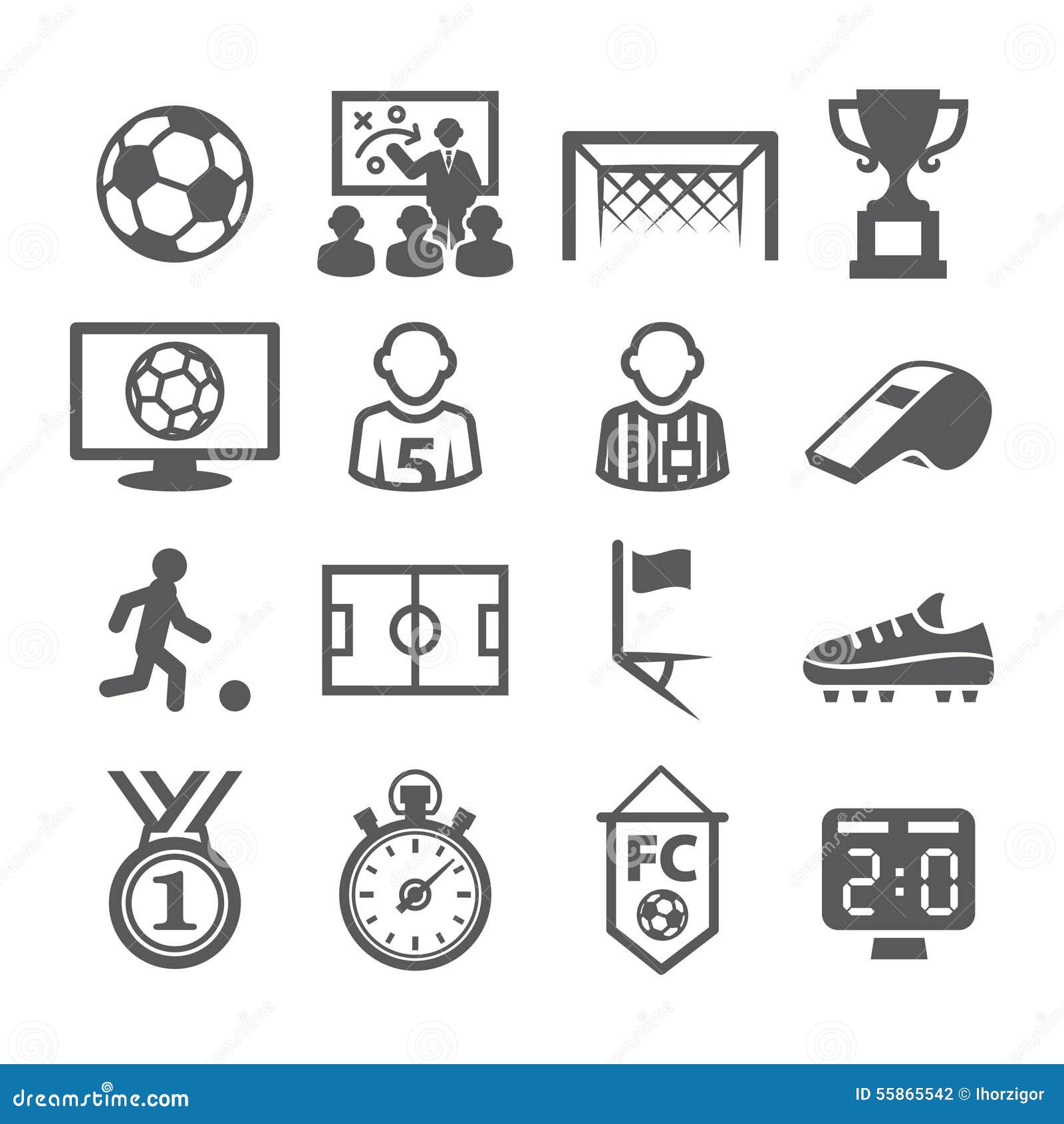 Soccer Icons stock vector. Illustration of sign, football 55865542