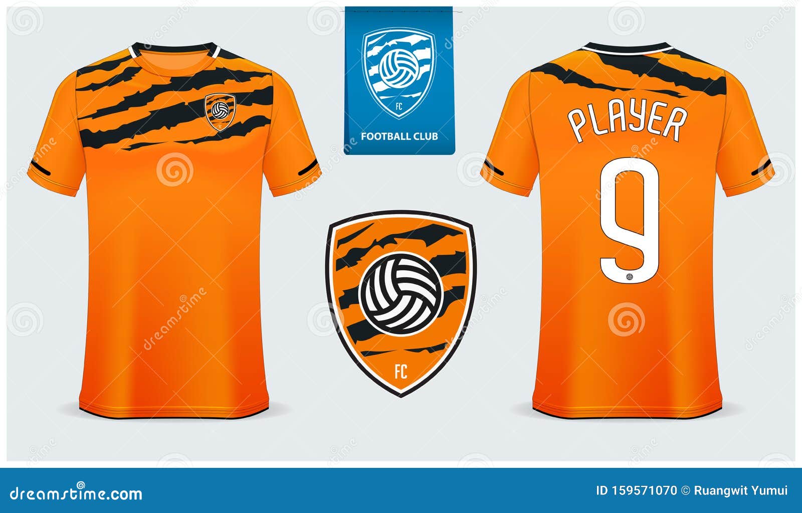 Soccer Jersey Football Kit Mockup Template Design For Sport Shirt Football T Shirt Mock Up Tiger Stripe Pattern Soccer Uniform Stock Vector Illustration Of Number Design 159571070