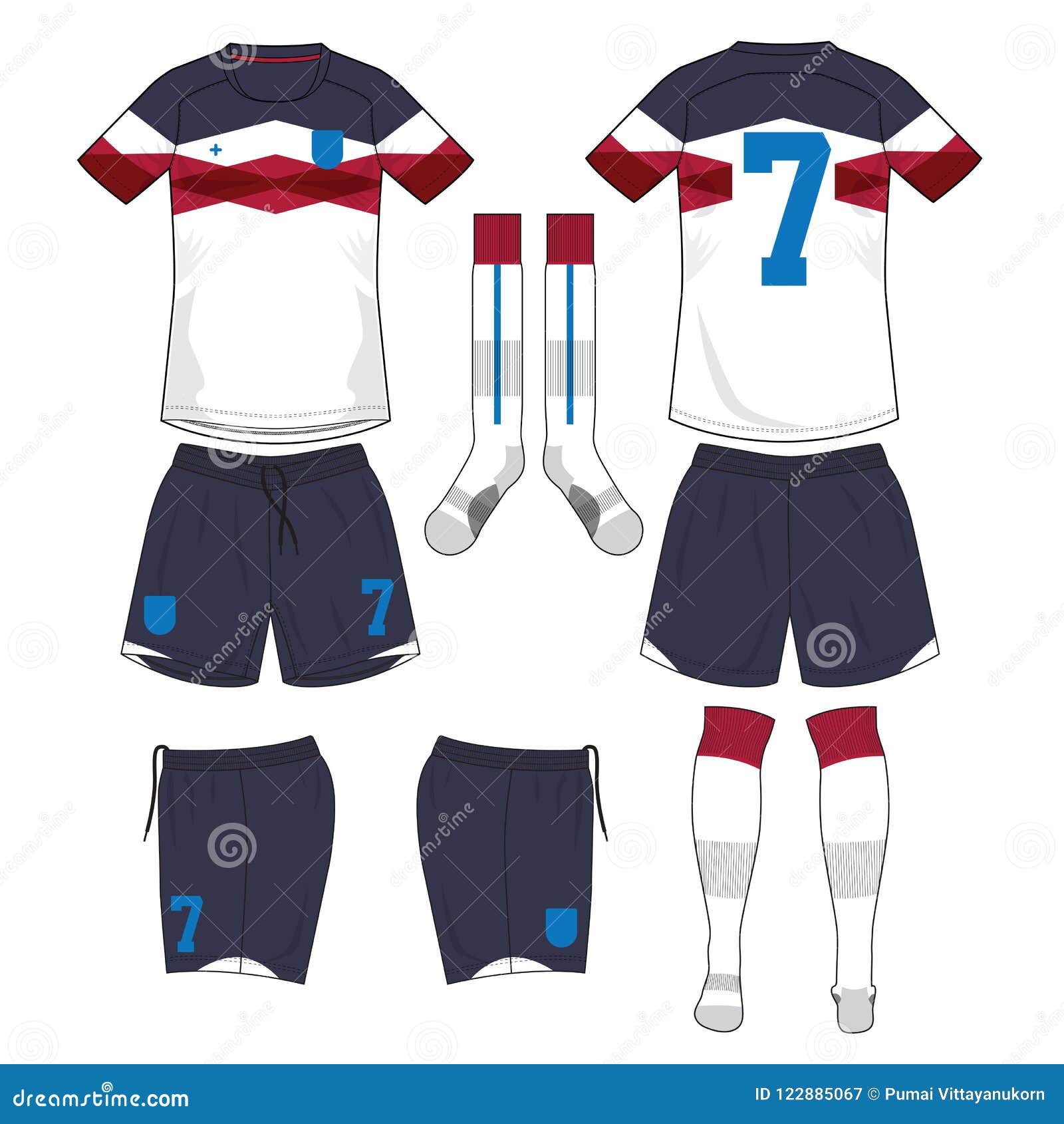 red white and blue soccer jersey