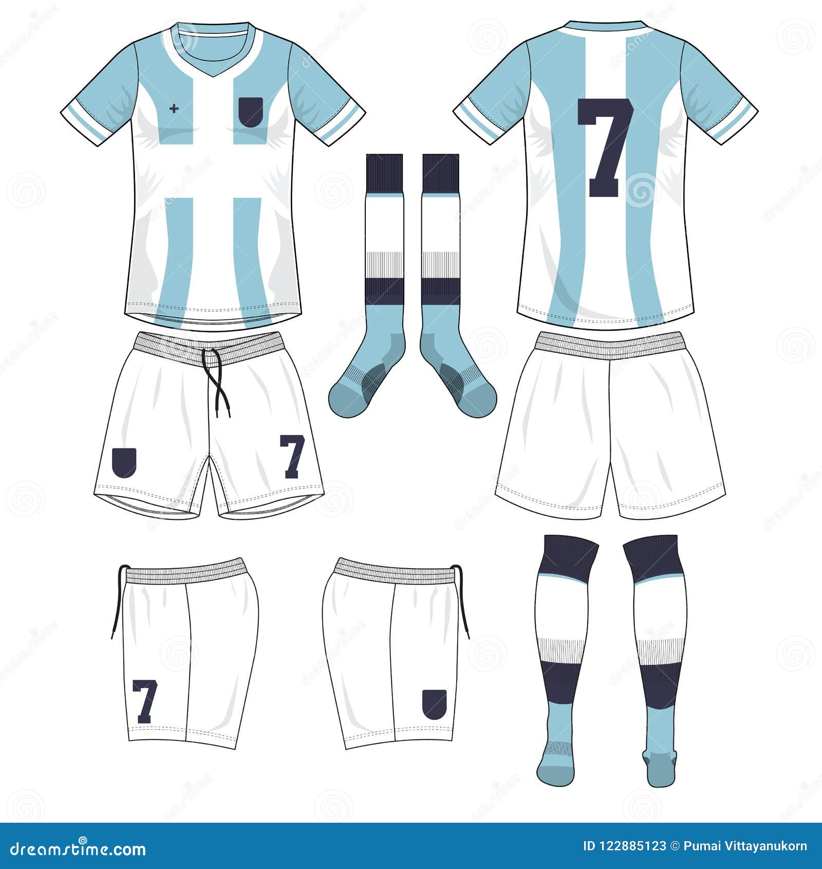 Download Aquamarine And White Soccer Jersey With Sock And White Short Mock Up Stock Vector - Illustration ...