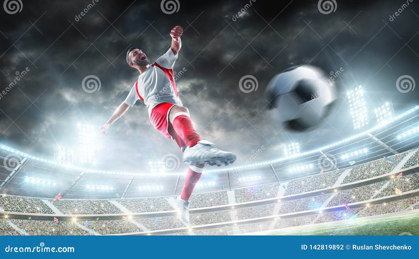 pro soccer player kicking ball