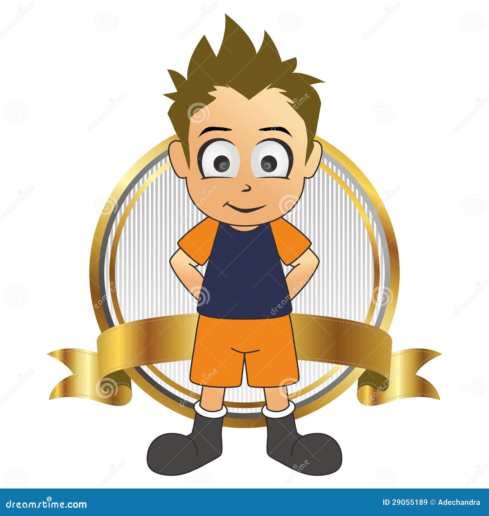 Soccer Man Cartoon Label Gold Stand Spike Hair Royalty Free Stock Images - Image: 29055189