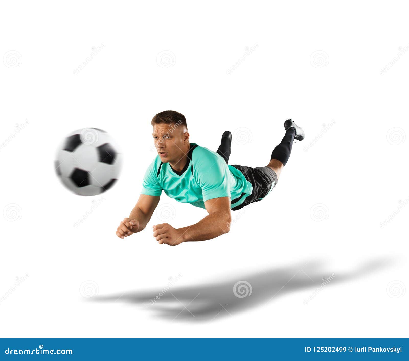 Soccer Player Jumping for a Header the Isolated on White Stock Image