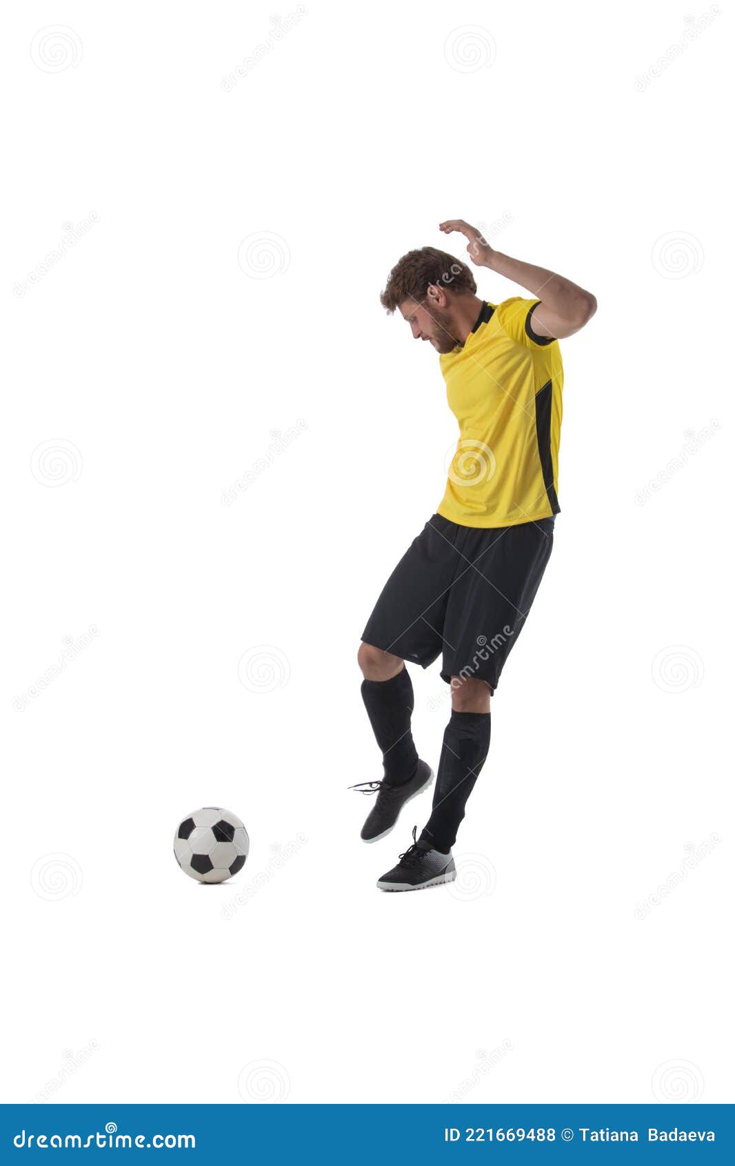 Soccer player kick ball stock photo. Image of equipment 221669488