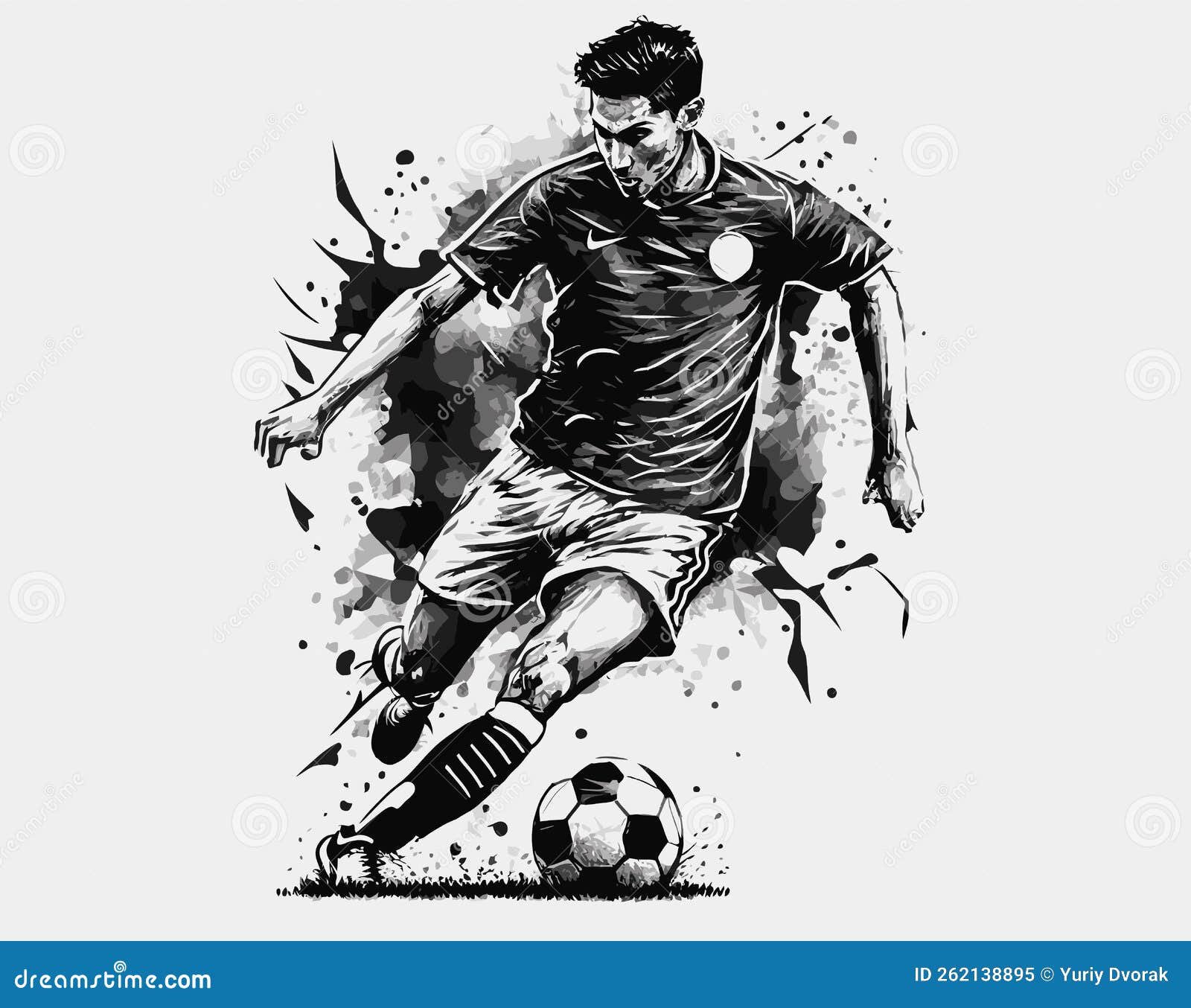 Soccer Player Kicking Ball Vector Illustration. Football Player Sketch  Style Design. Stock Vector - Illustration of pitch, sketch: 262138895