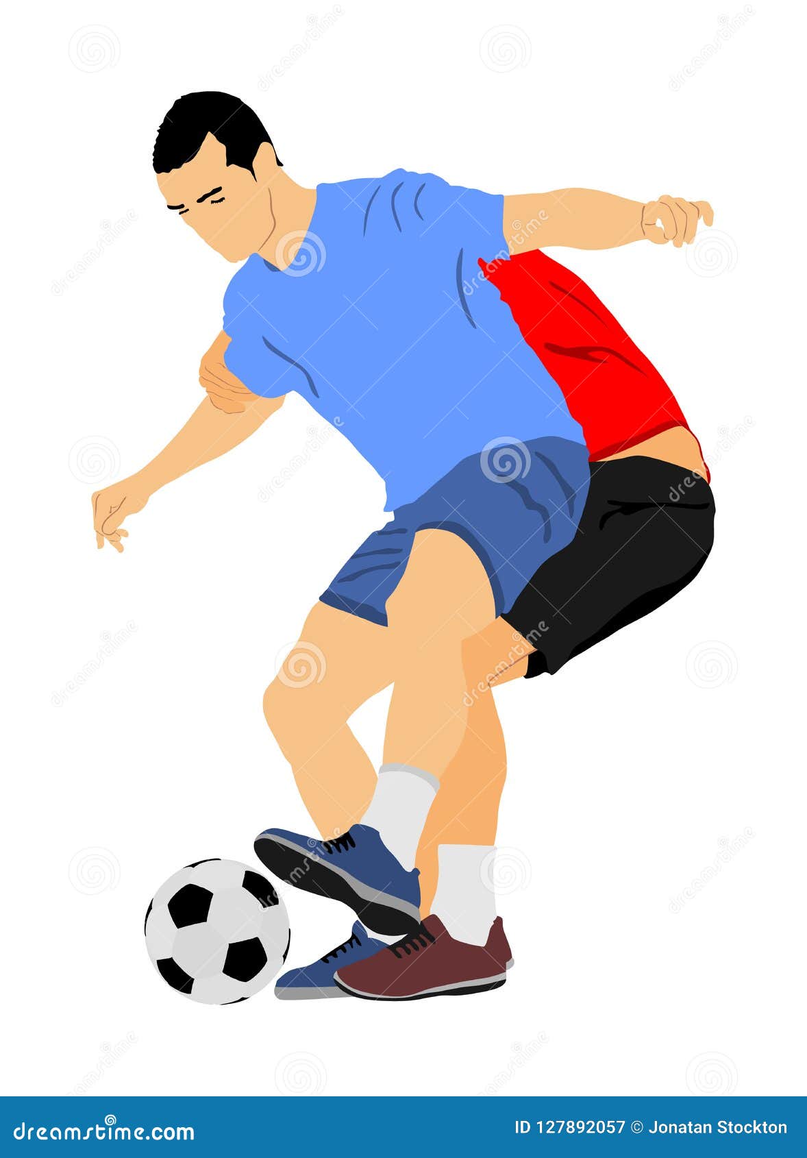 Soccer Players In Duel Vector Illustration. Football Player Battle For ...