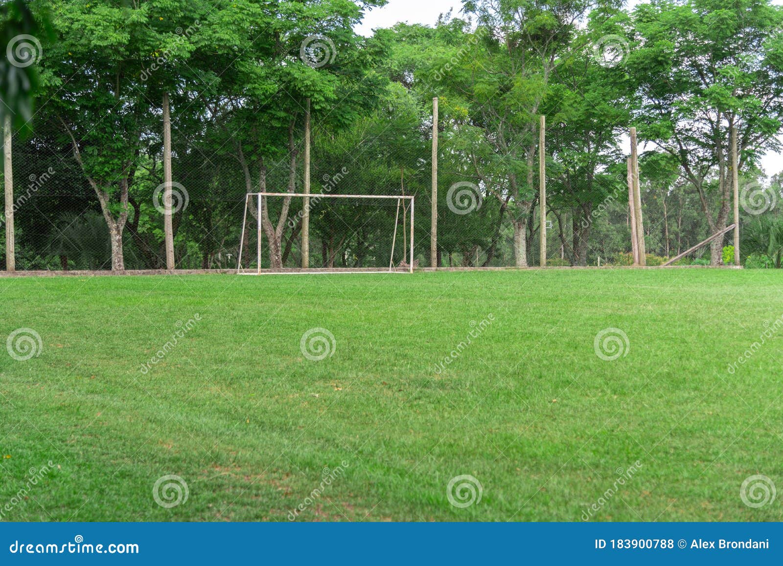 soccer practice field in a club in southern brazil and the goalkeeper`s post