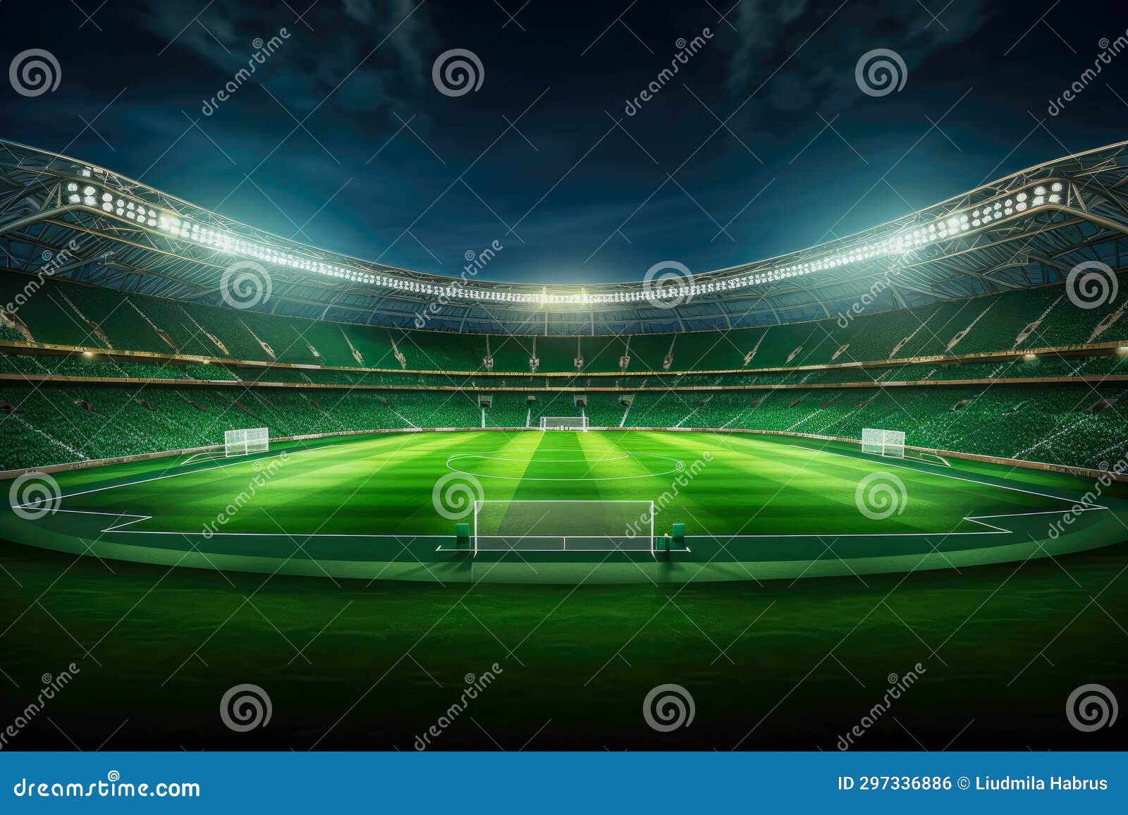 Soccer Stadium at Night with Bright Lights. Stock Photo Image of