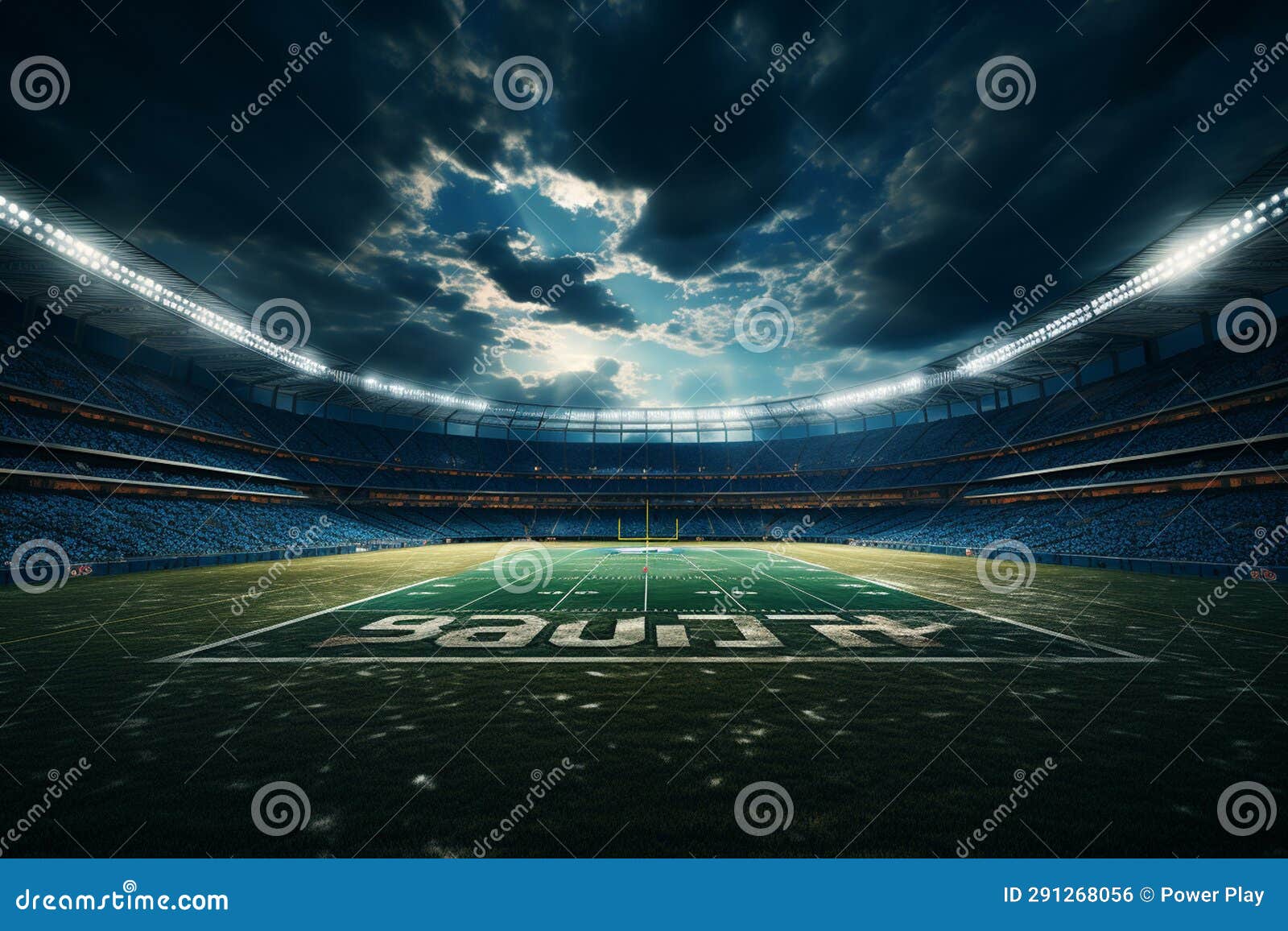 Soccer Stadium at Night with Lights and Flares. 3D Rendering Stock