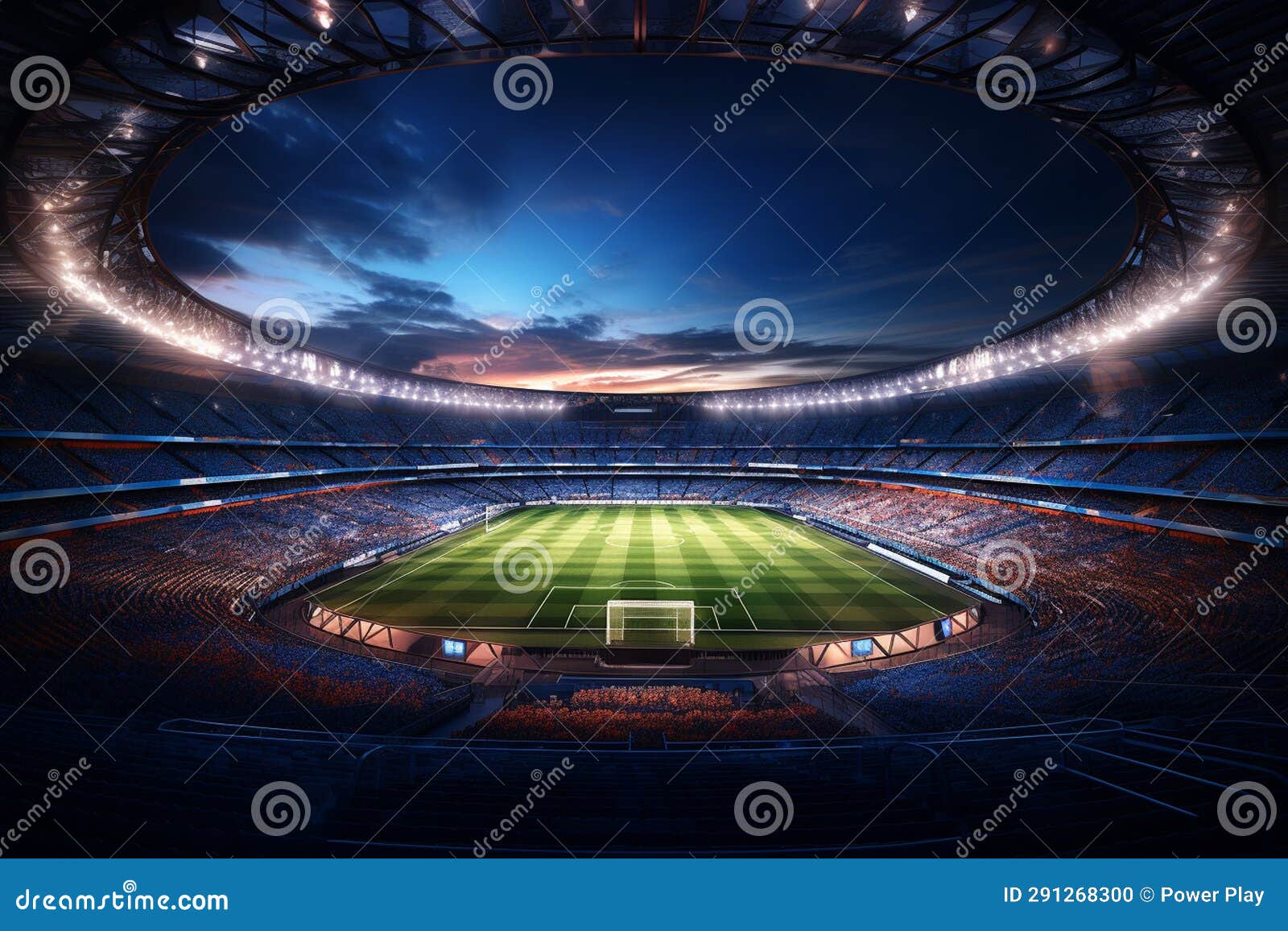 Soccer Stadium at Night with Lights and Flares. 3D Rendering Stock Illustration Illustration