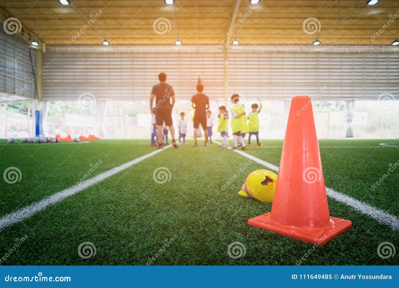 Soccer Training Equipments on Training Ground Children Stock Image