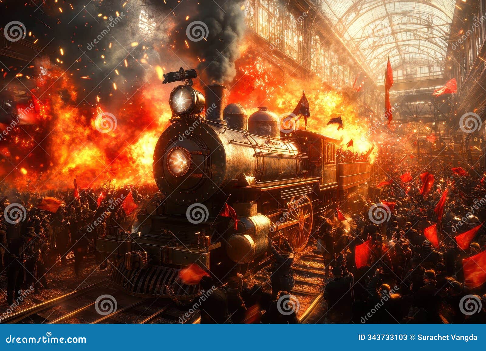 social change depicted in a cgi train scene