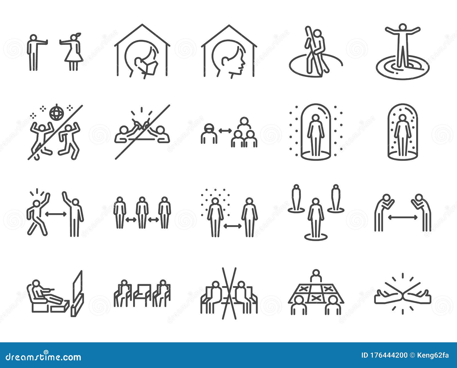 Social Distancing Line Icon Set Included Icons As Self Quarantine Stay Home Protection Avoid Crowded Space Area And More Stock Vector Illustration Of Disease Home