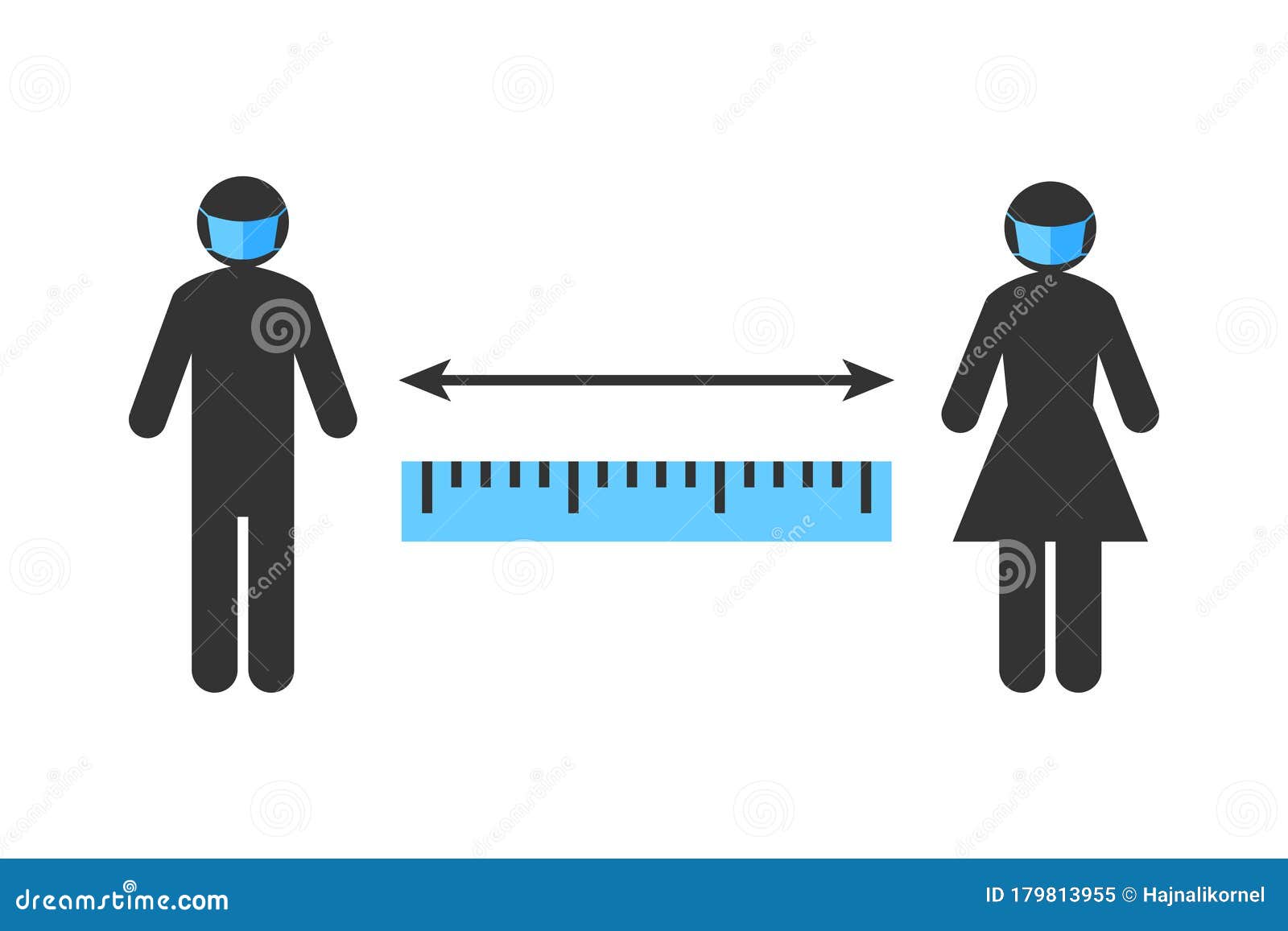 social distancing sign with people wearing face masks and standing apart