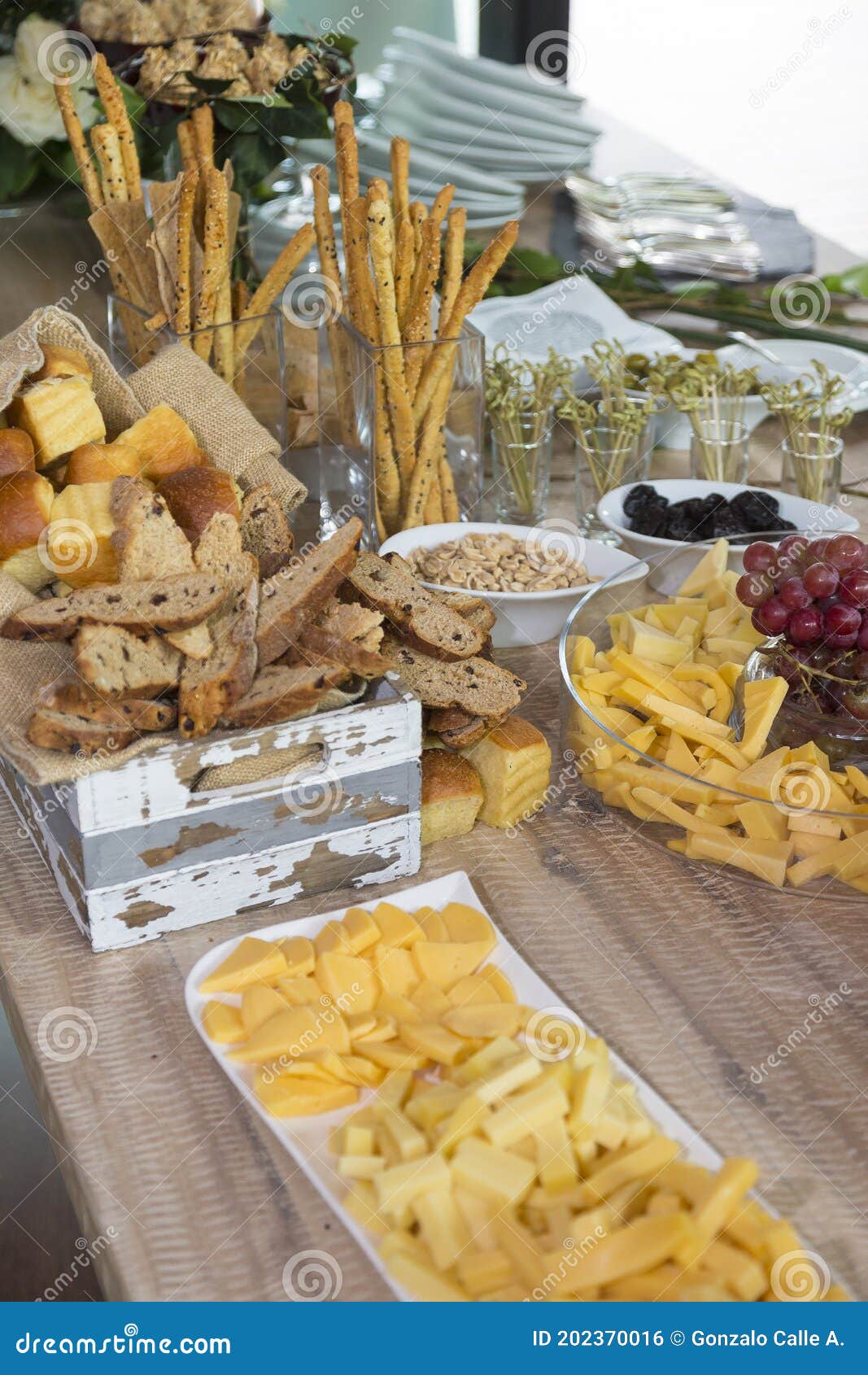 Social Events Reception; Tasty Snacks for Guests at the Reception Stock