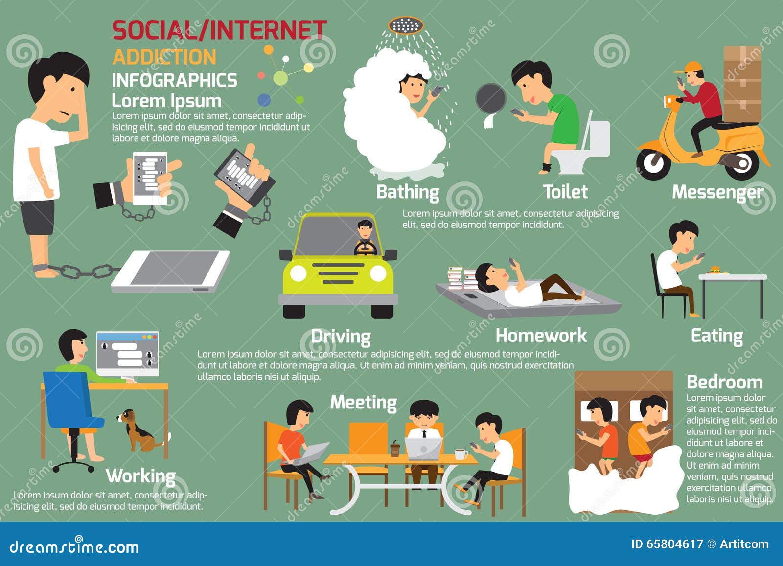 ஆன்லைன் இணைய மோசடிகள் + பாதுகாப்பு முறைகள் - Page 2 Social-internet-addiction-infographics-vector-illustration-65804617