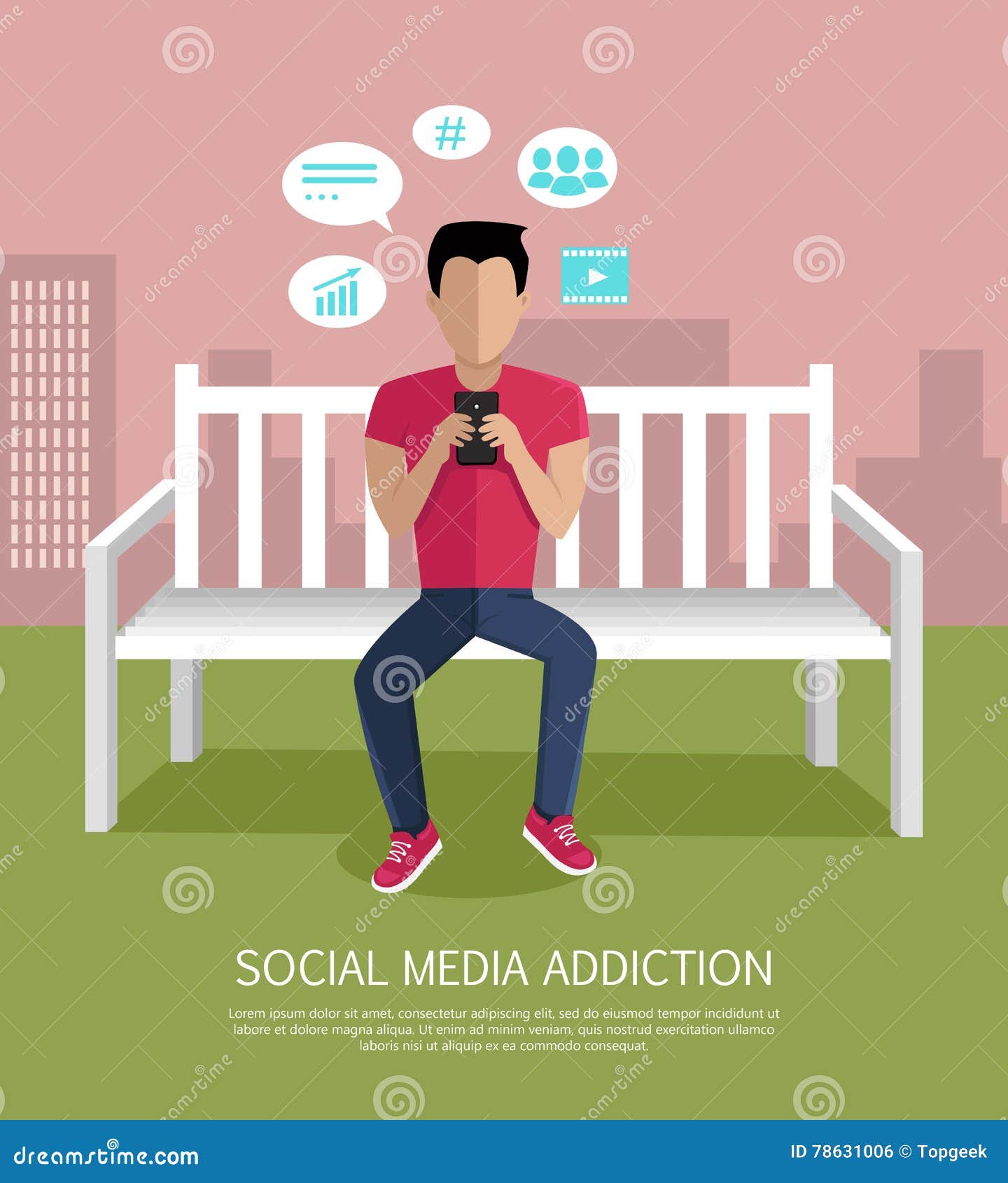 Social Media Addiction Concept Vector Illustration Stock Vector