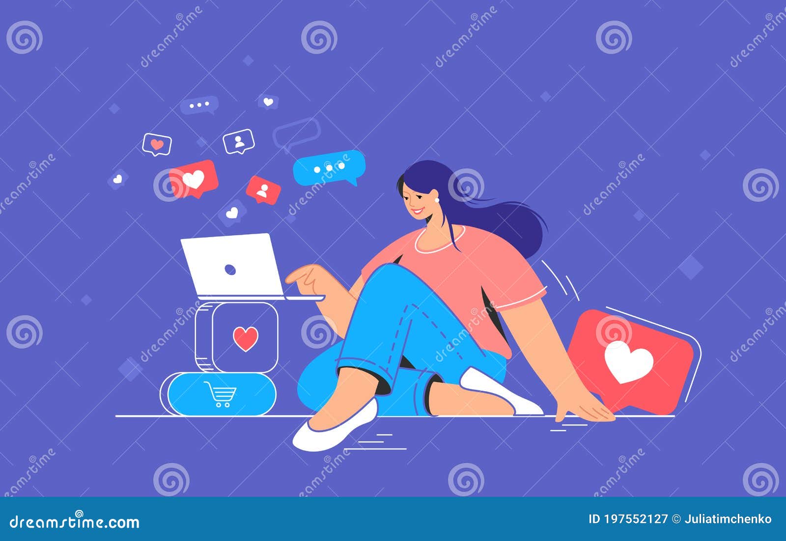 Social Media Addiction And Time Spending Stock Vector Illustration Of