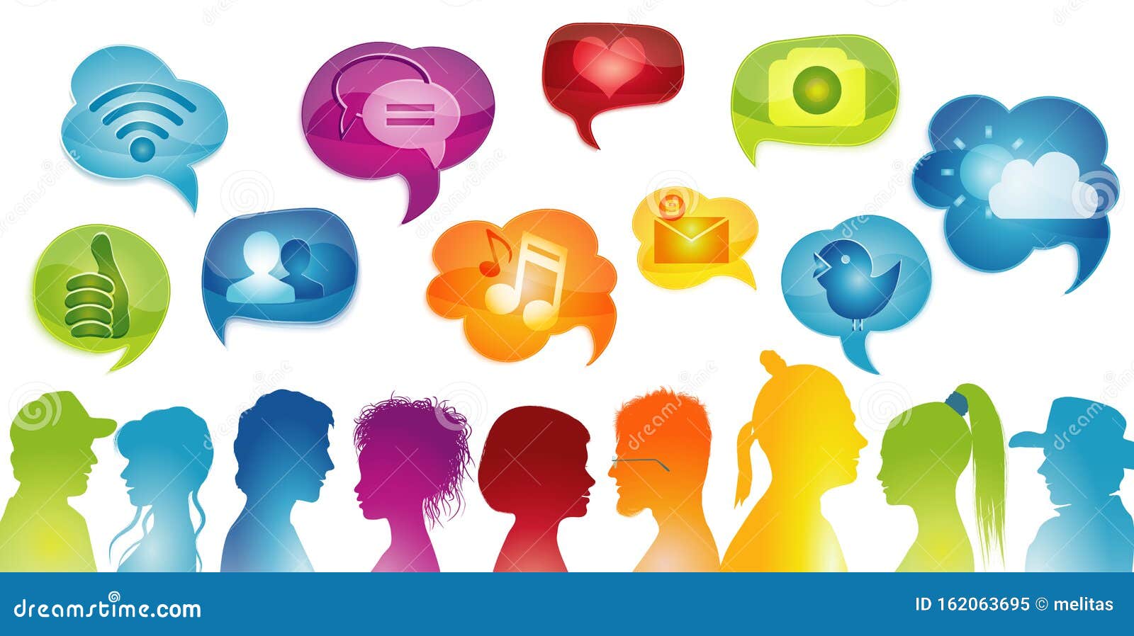 Social Media Concept Communication Group Of Different People Multi Ethnic People Who Talk Symbols And Signs Application Icons Stock Illustration Illustration Of Abstract Crowd