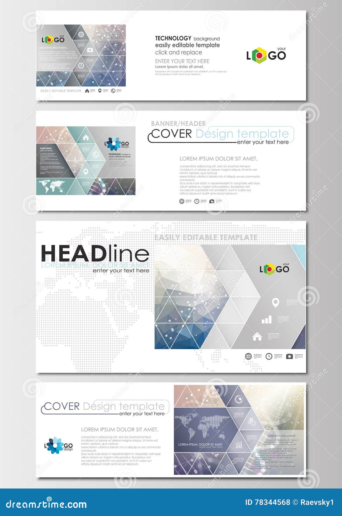 Social Media And Email  Headers Set Modern Banner  