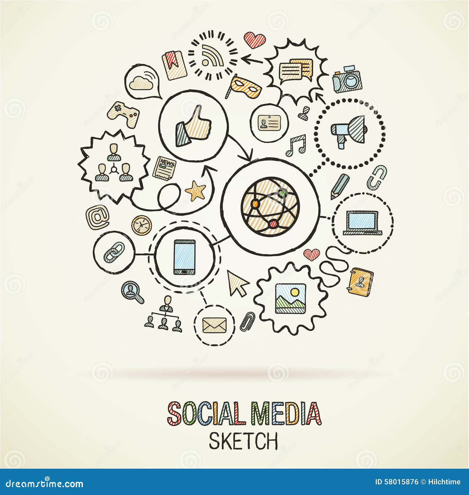Social media hand drawn icon set sketch of like www internet messaging  concepts technology icons  click wifi shopping  CanStock