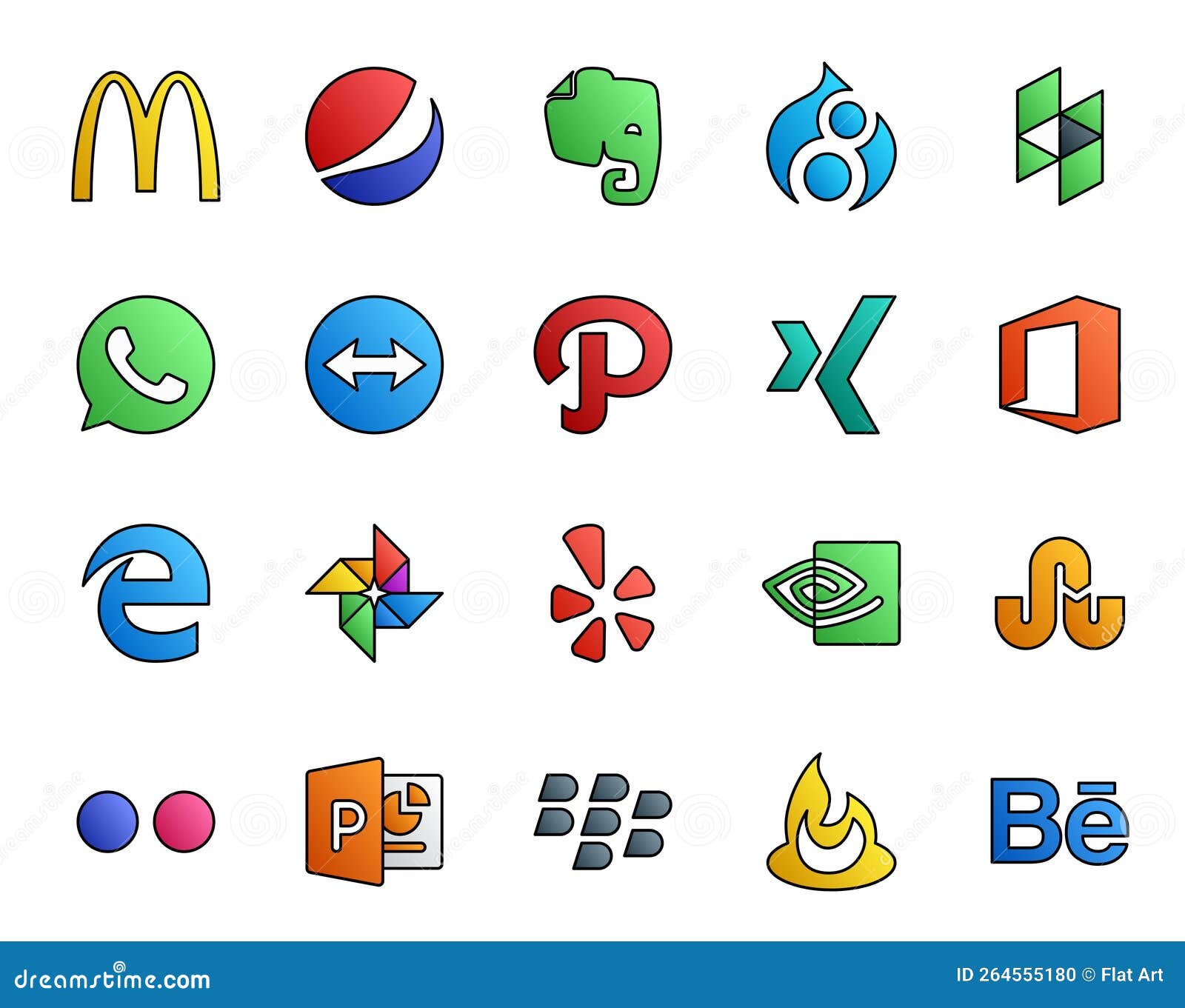 20 social media icon pack including blackberry. flickr. xing. stumbleupon. yelp