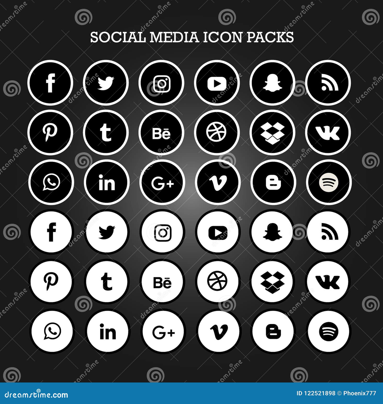 Social Media Icon Packs Circle Flat Black And White Editorial Stock Photo Illustration Of Packs Networking