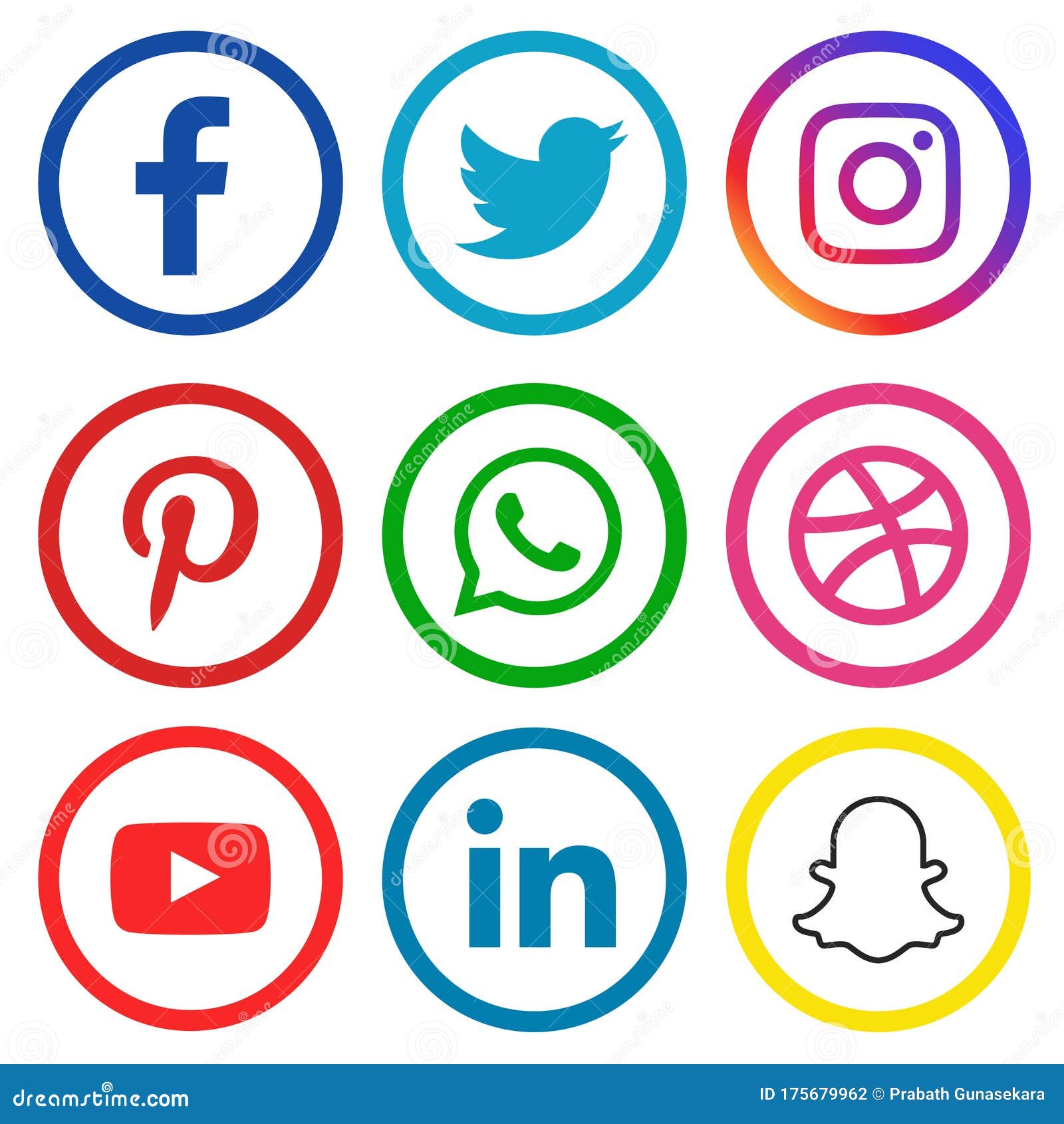 Colorful Social Media Icons Set Of Facebook Twitter Instagram Pinterest Whatsapp Dribble You Tube Dribbble Linked In And Snap Chat Editorial Photography Illustration Of Pinterest Rounded