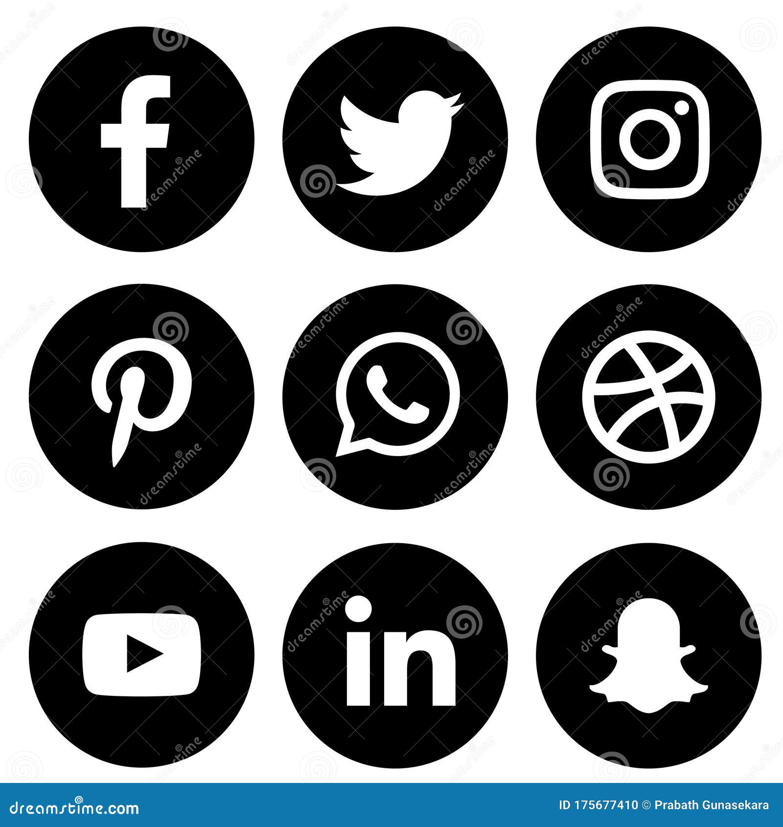 Black White Social Media Icons Set Of Facebook Twitter Instagram Pinterest Whatsapp Dribbble You Tube Linked In And Snap Chat Editorial Image Illustration Of Dribble File