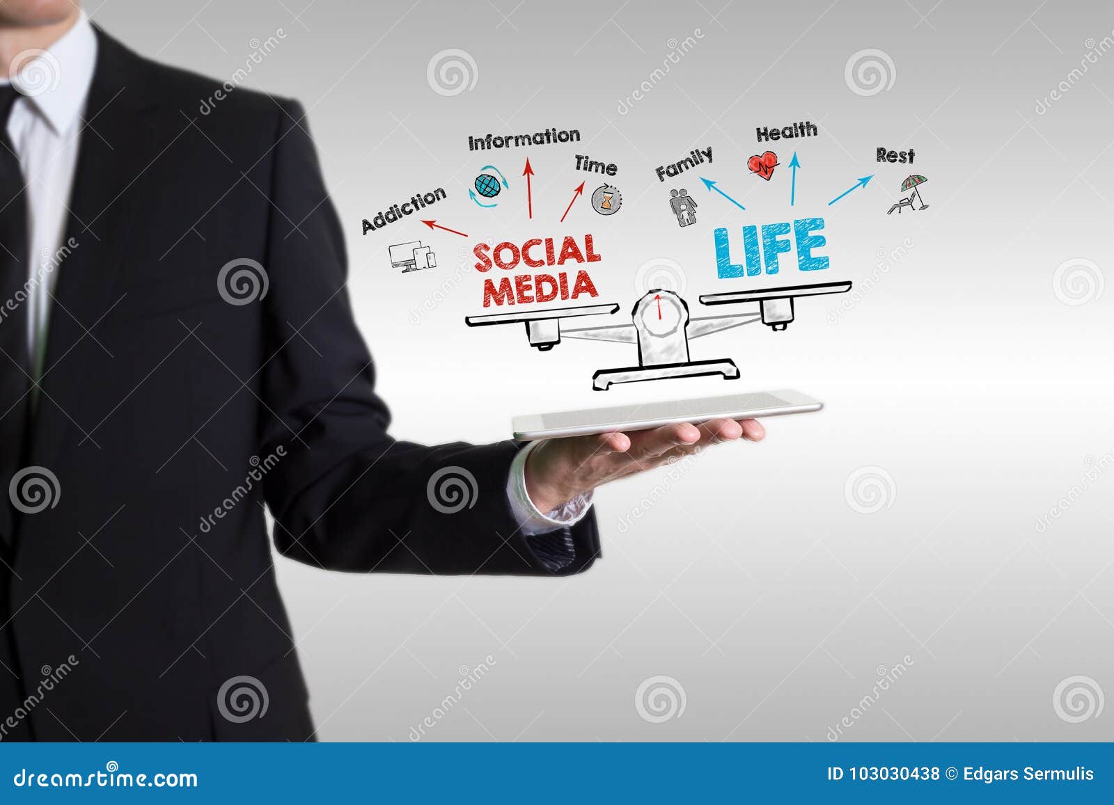 Social Media Life Balance. Chart with Keywords and Icons Stock Photo