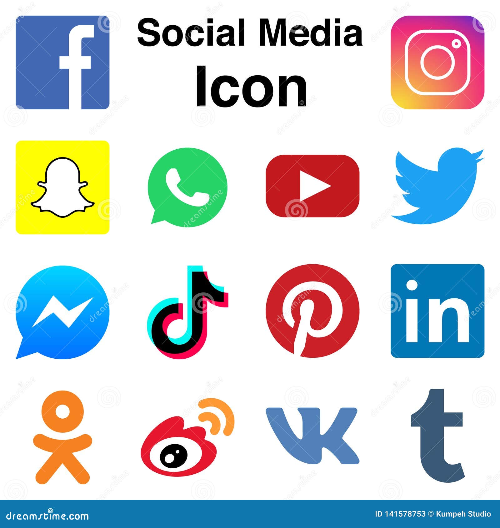 Social Media Logo Icon Set Flat Colorful. Vector Illustration Editorial