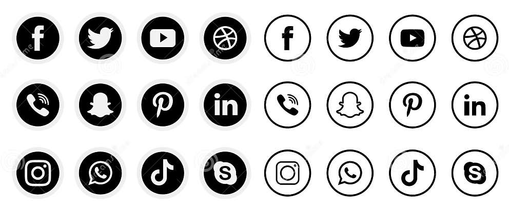 Black & White Shading Social Media Icons Set of Facebook Twitter ...