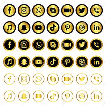 Gold & Black Social Media Icons Set Editorial Stock Image ...