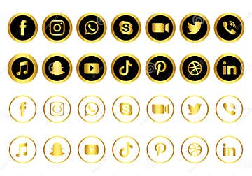 Gold & Black Social Media Icons Set Editorial Image - Illustration of ...