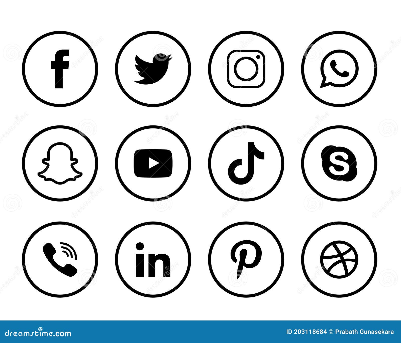 Black And White Social Media Logo Set Of Facebook Twitter Instagram