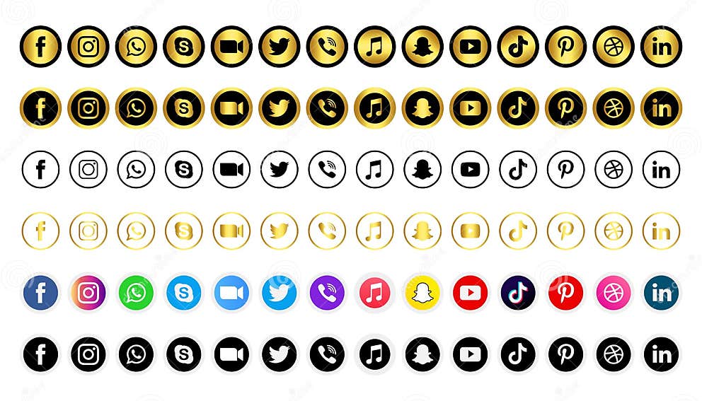 Gold & Coloured Social Media Icons Set for UI Design Editorial Stock ...