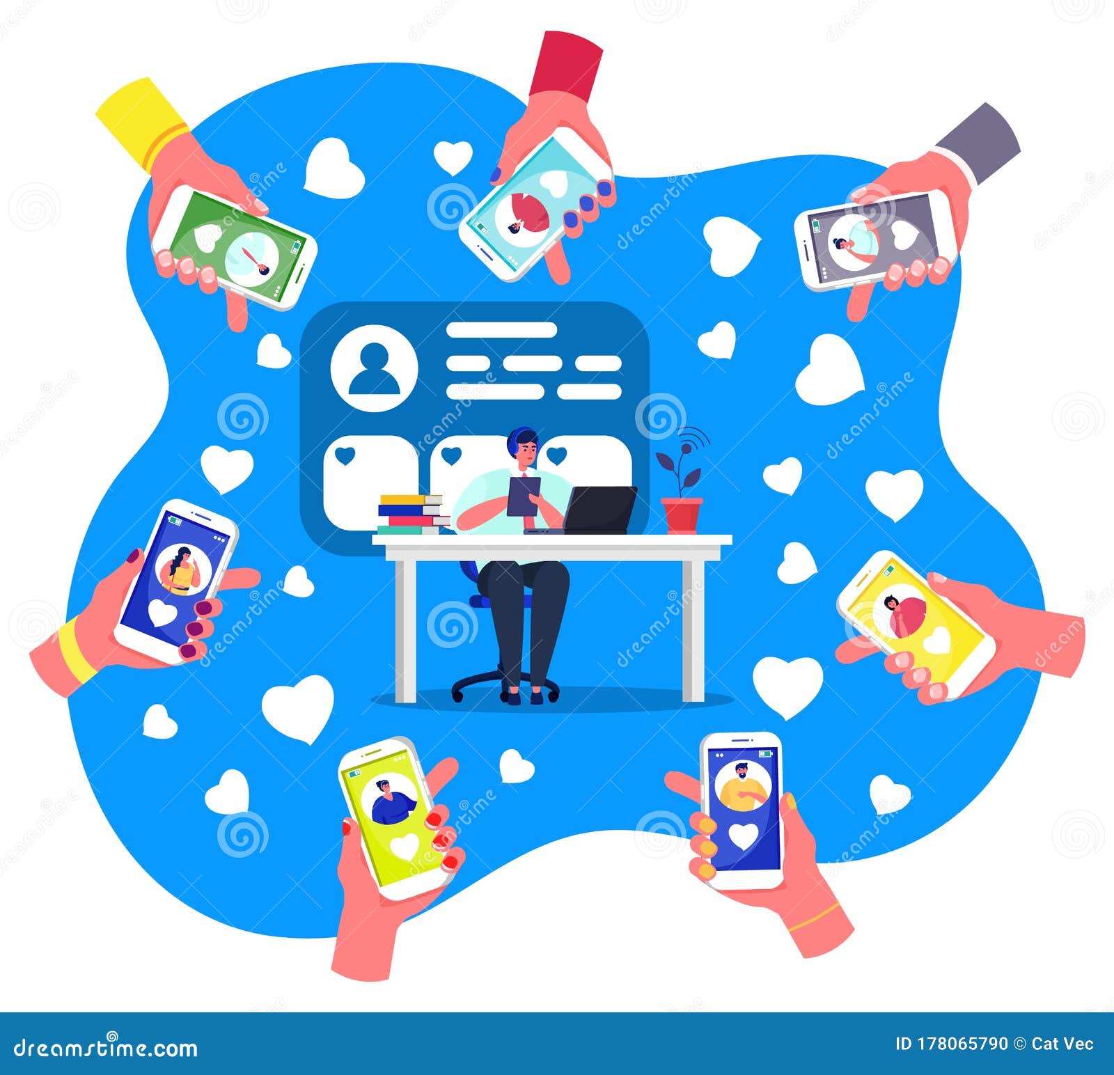 Social Media Marketing Vector Illustration, Cartoon Hands with Smartphone  Liking Online Post of Flat Man Blogger Stock Vector - Illustration of  group, flat: 178065790
