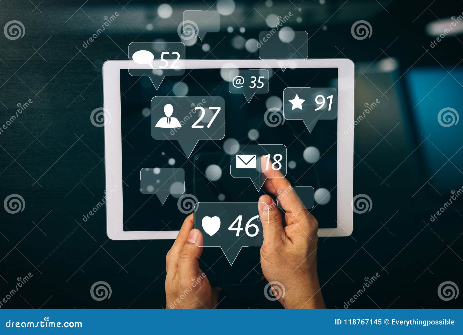 Social media and Marketing virtual icons screen concept.cyber security internet and networking concept.Businessman hand working with VR screen padlock icon on mobile phone and digital tablet computer