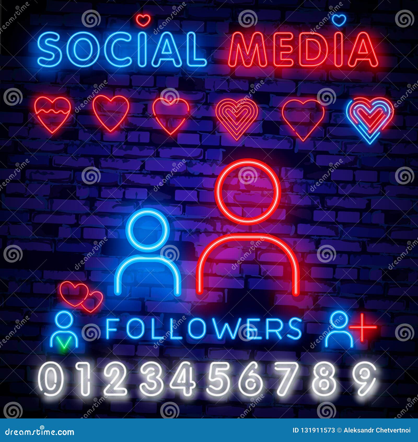 Social Media Neon Sign Design Template Followers Neon Logo Light