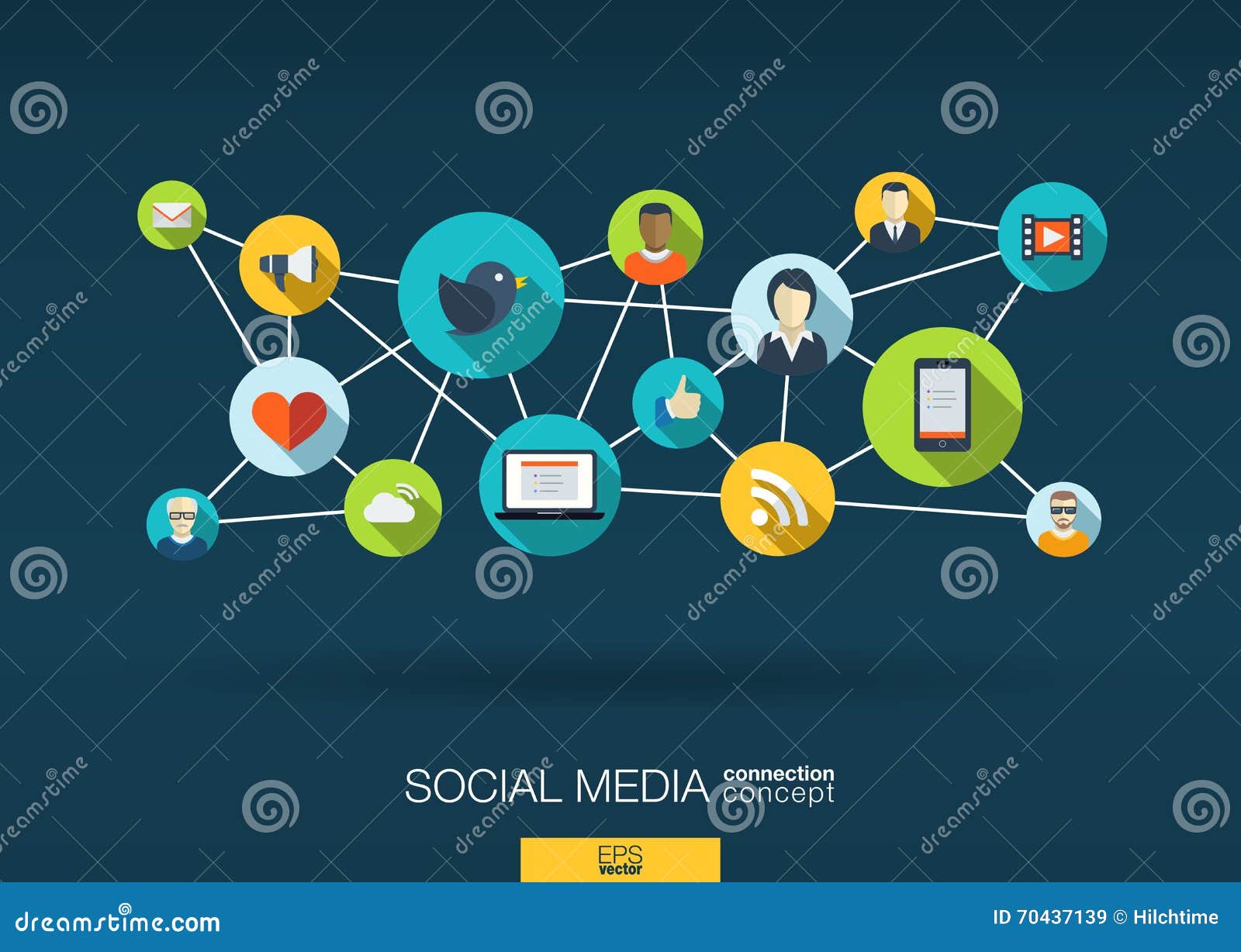 social media network. background with integrate flat icons